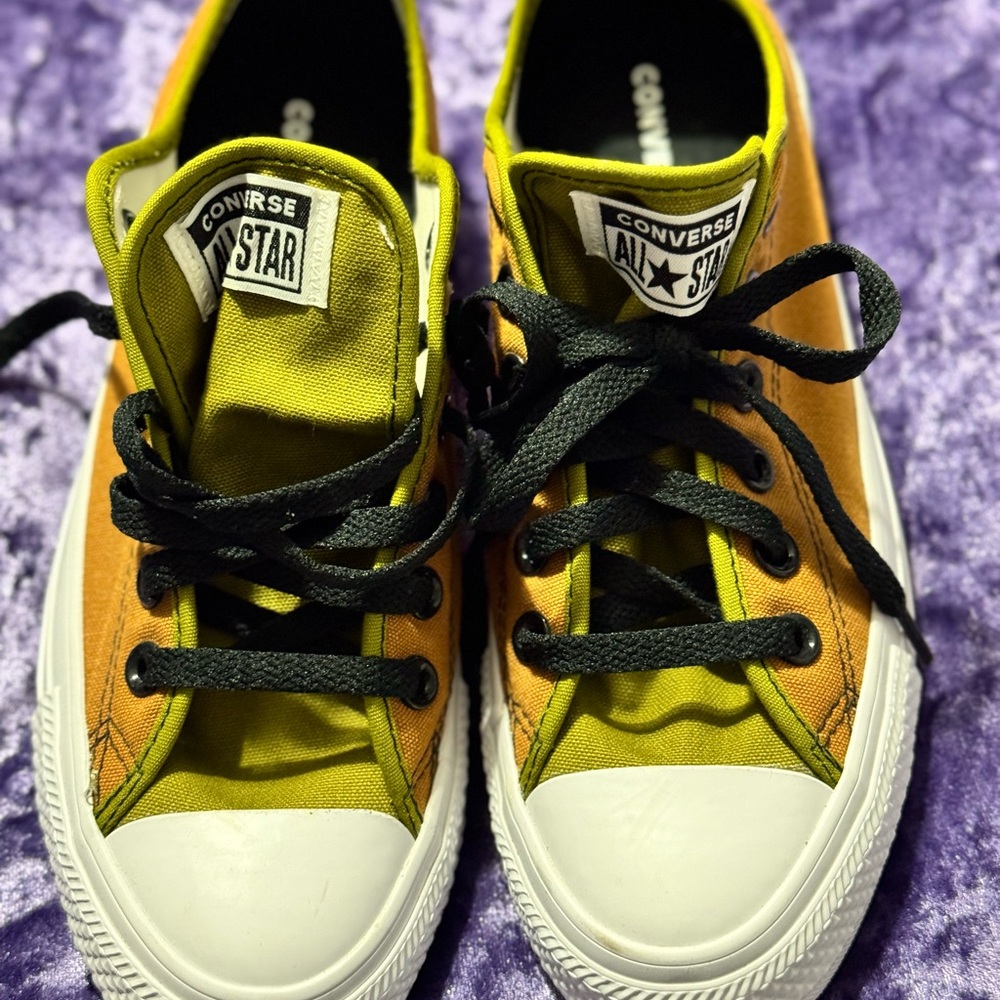 Custom Converse. Never worn. Size 7.5 in women’s. Olive black brown and white